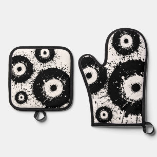 Ensemble De Gant De Cuisine Et De Manique Oeil mal noir et blanc