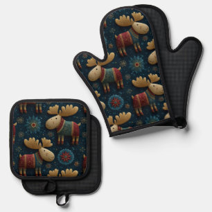 Ensemble De Gant De Cuisine Et De Manique Orignal de Noël mignon en 3D dans la cuisine avec 