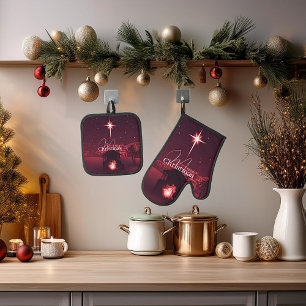 Ensemble De Gant De Cuisine Et De Manique Ornement de crèche de Noël joyeux