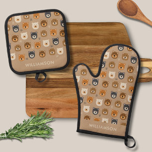 Ensemble De Gant De Cuisine Et De Manique Ours mignon de la forêt