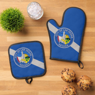 Ensemble De Gant De Cuisine Et De Manique Oven Mitt, Pot Holders avec drapeau de Las Vegas C
