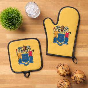 Ensemble De Gant De Cuisine Et De Manique Oven Mitt, Pot Holders avec le drapeau du New Jers