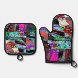 Ensemble De Gant De Cuisine Et De Manique Oven Mitt & Pot Holders – Neon Pulse