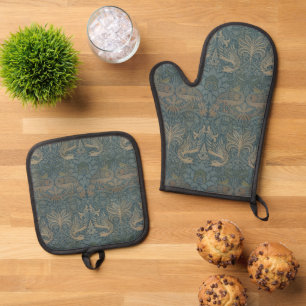 Ensemble De Gant De Cuisine Et De Manique Paon et Dragon par William Morris