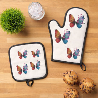 Ensemble De Gant De Cuisine Et De Manique papillon coloré