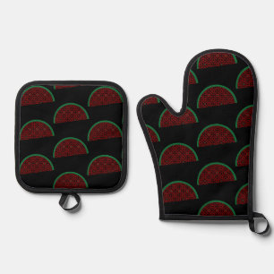 Ensemble De Gant De Cuisine Et De Manique Pastèque de Palestine Broderie tatreez rouge