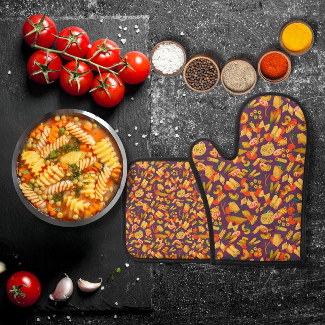 Ensemble De Gant De Cuisine Et De Manique Pâtes et légumes violets (Créateur téléchargé)
