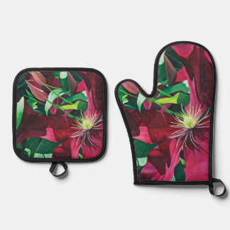 Ensemble De Gant De Cuisine Et De Manique Peinture Clematis Violet
