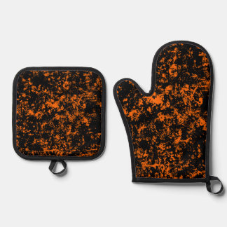 Ensemble De Gant De Cuisine Et De Manique Peinture - Couleurs d'Halloween (noir et orange)