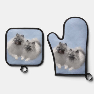 Ensemble De Gant De Cuisine Et De Manique Peinture de Keeshond 2 Keeshonden Art canin origin
