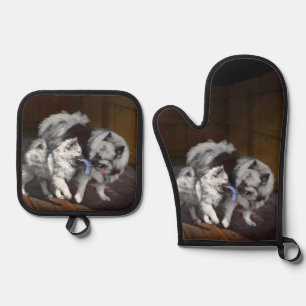 Ensemble De Gant De Cuisine Et De Manique Peinture de Keeshond Jeux mignons Art original de