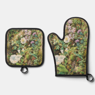 Ensemble De Gant De Cuisine Et De Manique Peinture florale de fleurs de pétunias vintage jol