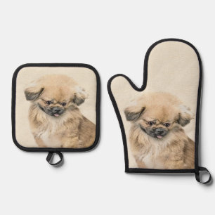 Ensemble De Gant De Cuisine Et De Manique Pekingese Peinture Faune Cute Original Animal Chie