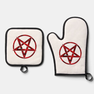 Ensemble De Gant De Cuisine Et De Manique Pentagramme du Diable Rouge