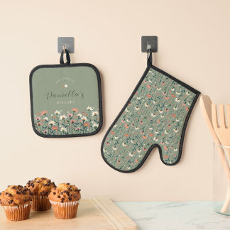 Ensemble De Gant De Cuisine Et De Manique Personnalisé moderne Boho Chic Fleur sauvage