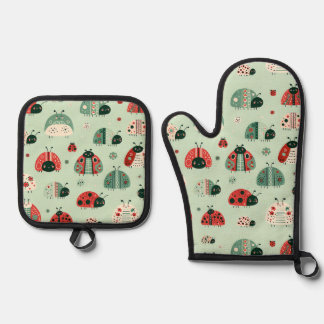 Ensemble De Gant De Cuisine Et De Manique Petits Insectes Festifs