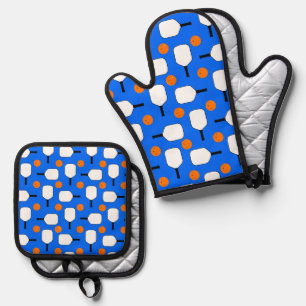 Ensemble De Gant De Cuisine Et De Manique Pickleball Blue, Orange Balls avec Paddles Blanche