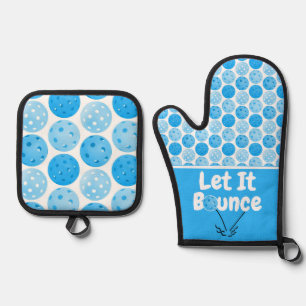 Ensemble De Gant De Cuisine Et De Manique Pickleball Sert Laisser Bounce Bleu Personnalisé