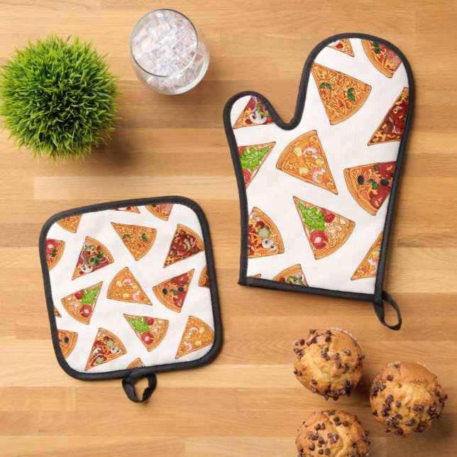 Ensemble De Gant De Cuisine Et De Manique Pizza   (De haut en bas)