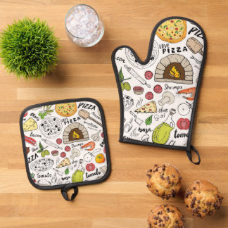 Ensemble De Gant De Cuisine Et De Manique Pizza