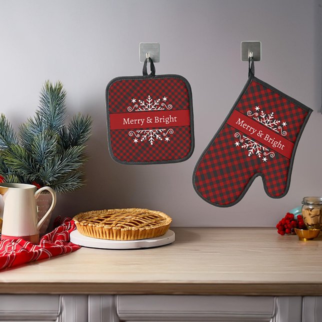 Ensemble De Gant De Cuisine Et De Manique Plaid Joyeux & Lumineux flocon de neige personnali (Créateur téléchargé)
