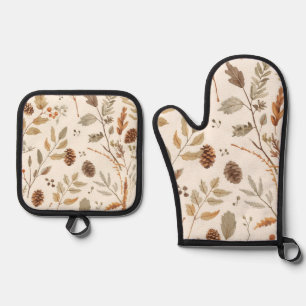 Ensemble De Gant De Cuisine Et De Manique Planche à découper aux pommes de pin rustiques
