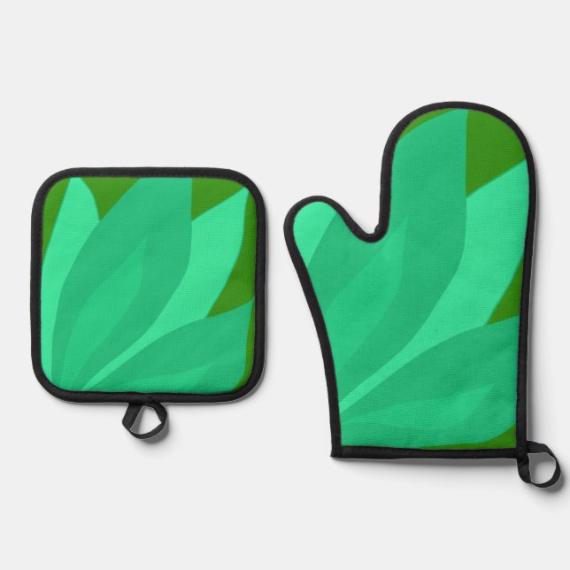 Ensemble De Gant De Cuisine Et De Manique Plante vert (Recto)