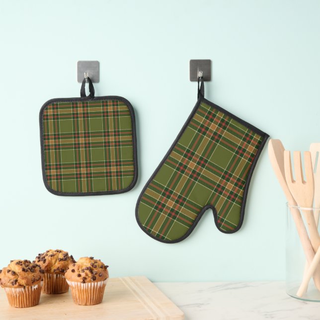 Ensemble De Gant De Cuisine Et De Manique Plat vert moderne (In situ (suspendu))