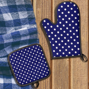 Ensemble De Gant De Cuisine Et De Manique Point Polka bleu