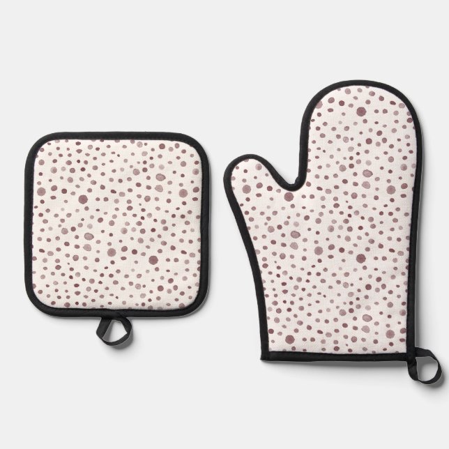 Ensemble De Gant De Cuisine Et De Manique Points Aquarelle Confetti Vin (Recto)