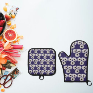 Ensemble De Gant De Cuisine Et De Manique Pois blancs et violets Portes-pots