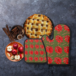 Ensemble De Gant De Cuisine Et De Manique Pommes et épices d'inspiration rose vert