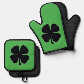 Ensemble De Gant De Cuisine Et De Manique Porte-jarretelles de four vert de Clover noir