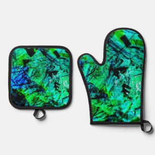 Ensemble De Gant De Cuisine Et De Manique Porte-pot bleu doux et mitt de four, abstrait bleu