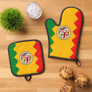 Ensemble De Gant De Cuisine Et De Manique Porte-pots et Mitt avec drapeau de Los Angeles
