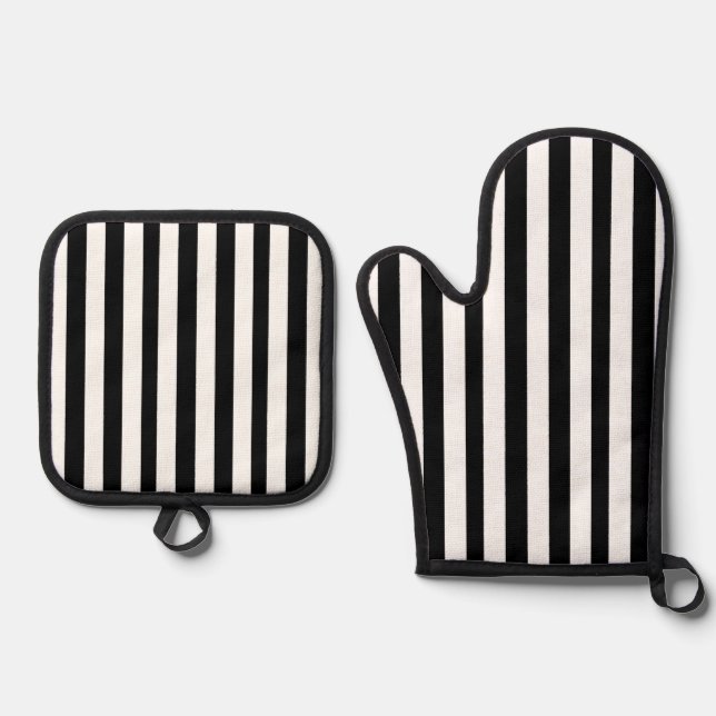 Ensemble De Gant De Cuisine Et De Manique Portes-pots Mitt & Pot Frappe noir & blanc (Recto)