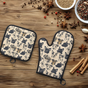 Ensemble De Gant De Cuisine Et De Manique Portraits de chien vintage 