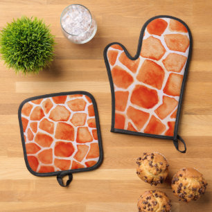 Ensemble De Gant De Cuisine Et De Manique Poster de animal de la Giraffe orange