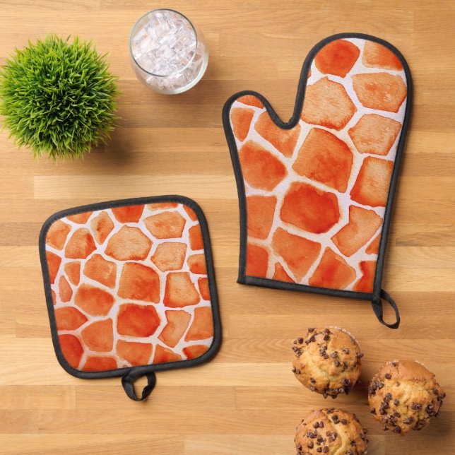 Ensemble De Gant De Cuisine Et De Manique Poster de animal de la Giraffe orange (De haut en bas)