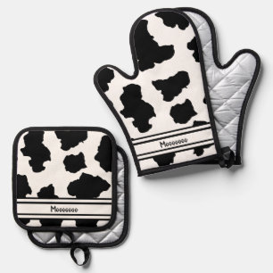Ensemble De Gant De Cuisine Et De Manique Pots Moo Cow Hollandais Holstein Zones Animales