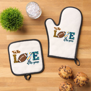 Ensemble De Gant De Cuisine Et De Manique Pour L'Amour Du Jeu Football Maman Leopard
