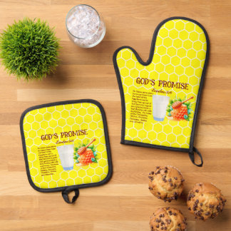 Ensemble De Gant De Cuisine Et De Manique Promesse de Dieu, Exode 3:8 Hive de miel jaune Imp
