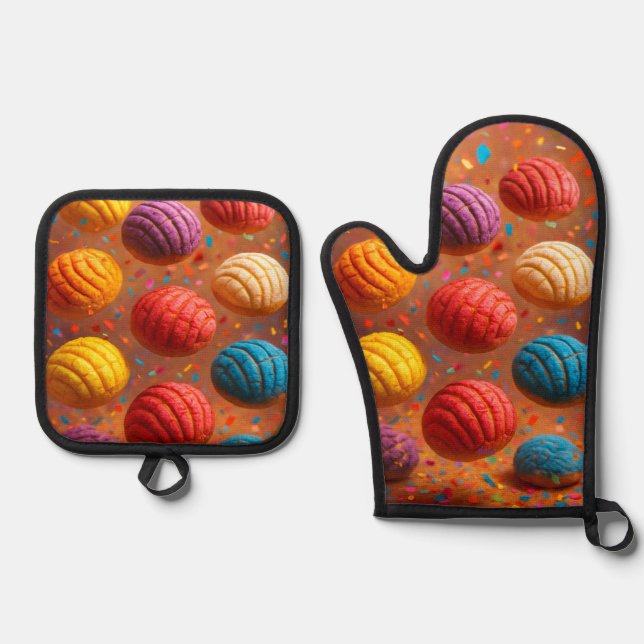 Ensemble De Gant De Cuisine Et De Manique Rainbow conchas (Recto)