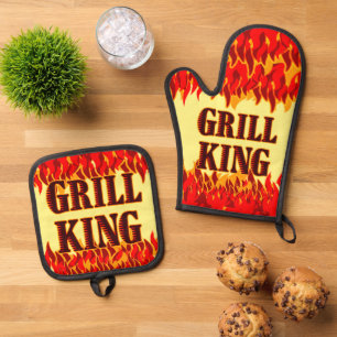 Ensemble De Gant De Cuisine Et De Manique Red Flames Cooker BBQ Dit