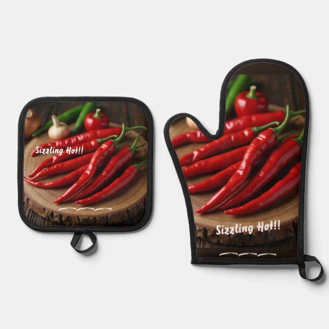 Ensemble De Gant De Cuisine Et De Manique Red Hot (Recto)