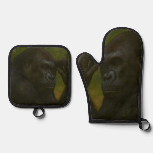 Ensemble De Gant De Cuisine Et De Manique Réflexion de Gorilla - Portrait réfléchi de la fau