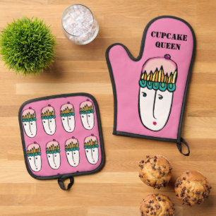 Ensemble De Gant De Cuisine Et De Manique Reine Cupcake