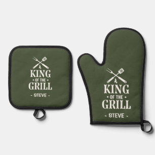 Ensemble De Gant De Cuisine Et De Manique Roi du Grill Personalisé BBQ