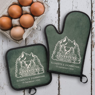 Ensemble De Gant De Cuisine Et De Manique Rustic Green Chalkboard White Adventure commence