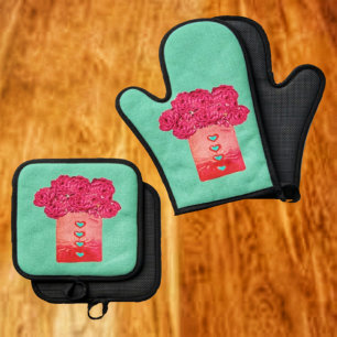 Ensemble De Gant De Cuisine Et De Manique Sac Rose-II